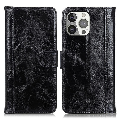 Funda de Cuero Cartera con Soporte Carcasa T04 para Apple iPhone 14 Pro Max Negro