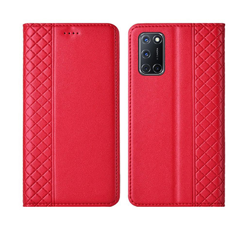 Funda de Cuero Cartera con Soporte Carcasa T04 para Oppo A92 Rojo