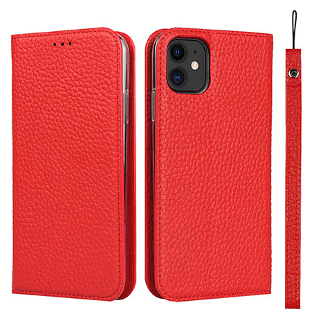 Funda de Cuero Cartera con Soporte Carcasa T05 para Apple iPhone 11 Rojo