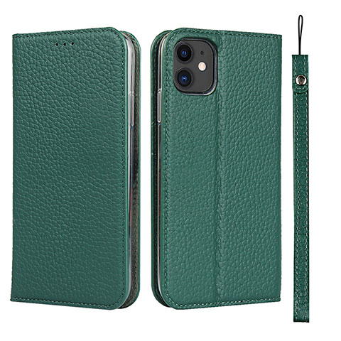 Funda de Cuero Cartera con Soporte Carcasa T05 para Apple iPhone 11 Verde