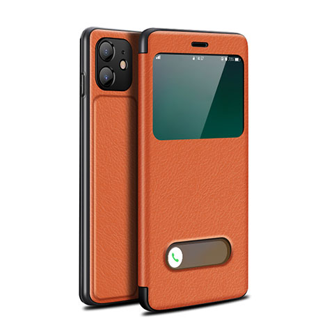 Funda de Cuero Cartera con Soporte Carcasa T05 para Apple iPhone 12 Mini Naranja