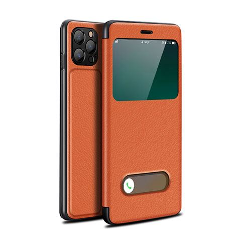 Funda de Cuero Cartera con Soporte Carcasa T05 para Apple iPhone 12 Pro Max Naranja