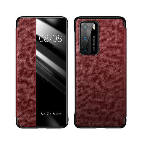 Funda de Cuero Cartera con Soporte Carcasa T05 para Huawei P40 Rojo Rosa