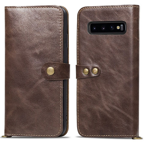 Funda de Cuero Cartera con Soporte Carcasa T05 para Samsung Galaxy S10 Plus Marron