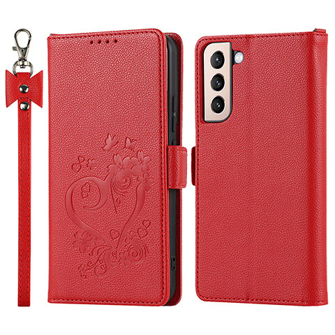 Funda de Cuero Cartera con Soporte Carcasa T05D para Samsung Galaxy S21 5G Rojo