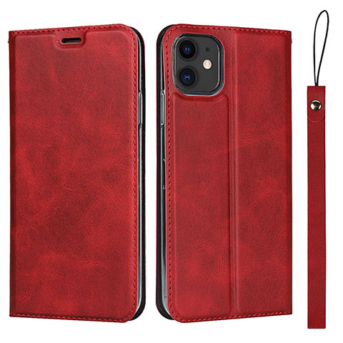 Funda de Cuero Cartera con Soporte Carcasa T06 para Apple iPhone 11 Rojo