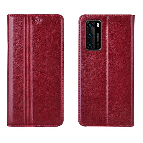 Funda de Cuero Cartera con Soporte Carcasa T06 para Huawei P40 Rojo Rosa