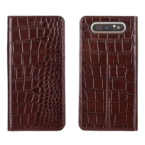 Funda de Cuero Cartera con Soporte Carcasa T06 para Samsung Galaxy A80 Marron