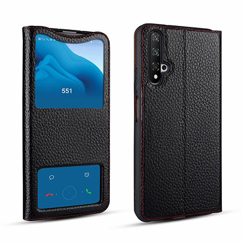 Funda de Cuero Cartera con Soporte Carcasa T07 para Huawei Honor 20S Negro