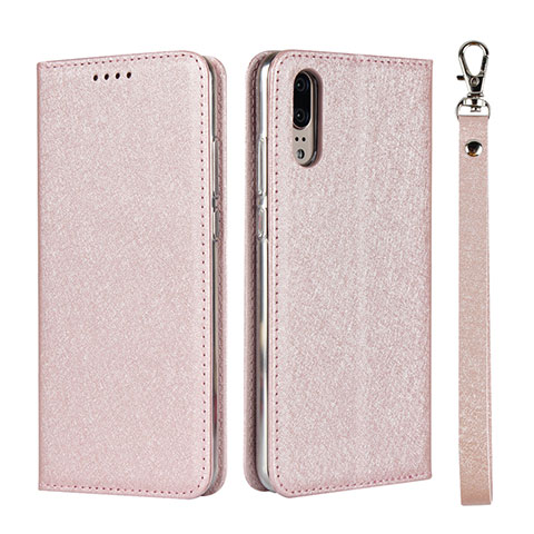 Funda de Cuero Cartera con Soporte Carcasa T07 para Huawei P20 Oro Rosa