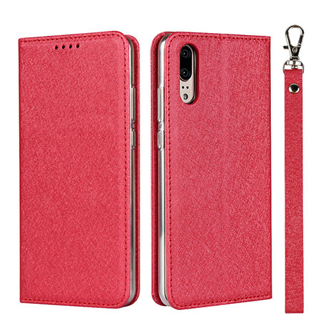 Funda de Cuero Cartera con Soporte Carcasa T07 para Huawei P20 Rojo