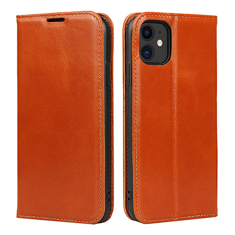 Funda de Cuero Cartera con Soporte Carcasa T08 para Apple iPhone 11 Naranja