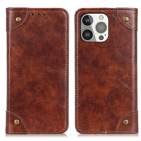 Funda de Cuero Cartera con Soporte Carcasa T08 para Apple iPhone 14 Pro Marron