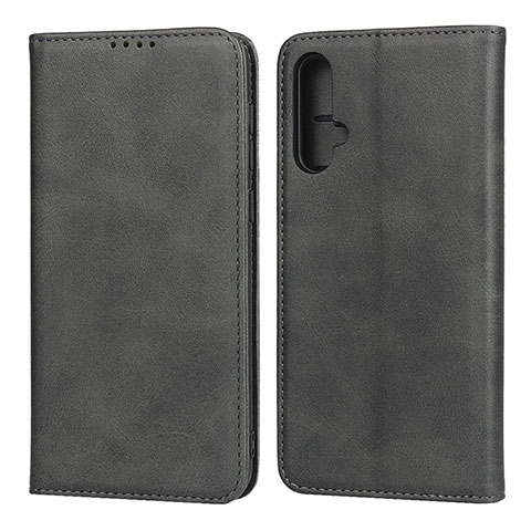 Funda de Cuero Cartera con Soporte Carcasa T08 para Huawei Nova 5 Negro