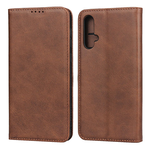 Funda de Cuero Cartera con Soporte Carcasa T08 para Huawei Nova 5 Pro Marron