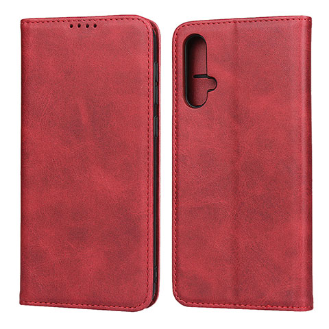 Funda de Cuero Cartera con Soporte Carcasa T08 para Huawei Nova 5 Pro Rojo