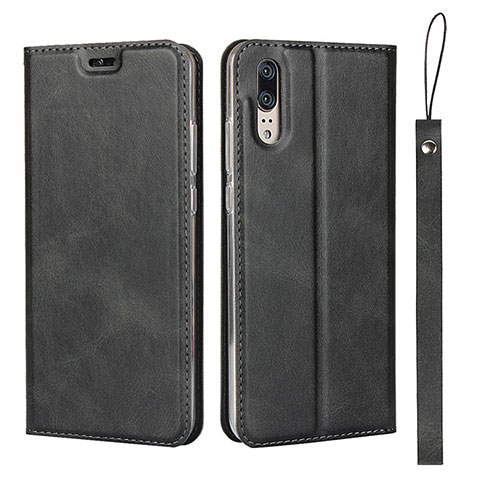 Funda de Cuero Cartera con Soporte Carcasa T08 para Huawei P20 Negro