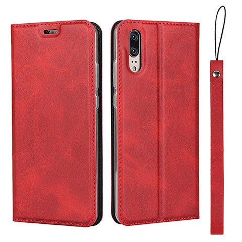 Funda de Cuero Cartera con Soporte Carcasa T08 para Huawei P20 Rojo