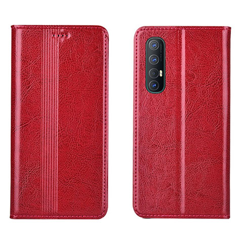 Funda de Cuero Cartera con Soporte Carcasa T08 para Oppo Reno3 Pro Rojo