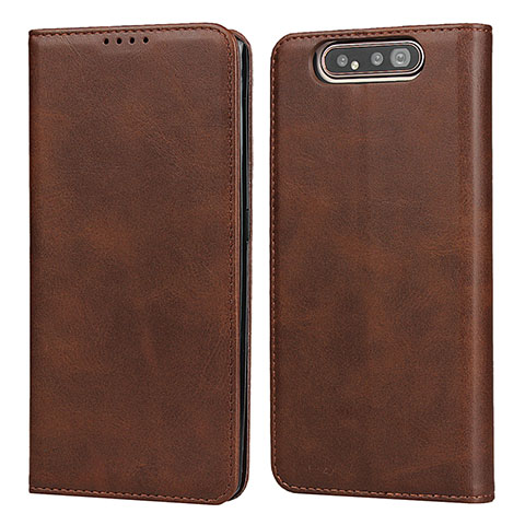 Funda de Cuero Cartera con Soporte Carcasa T08 para Samsung Galaxy A80 Marron