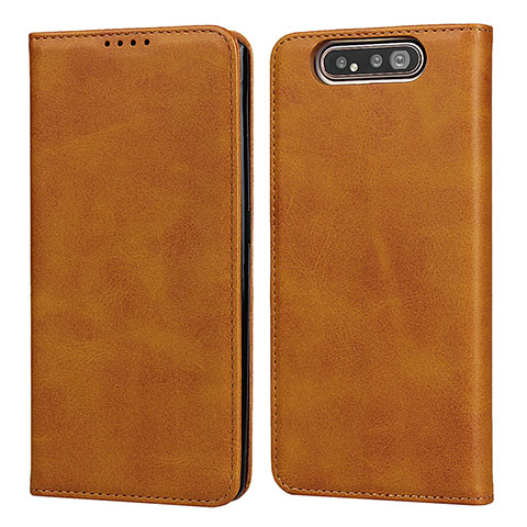 Funda de Cuero Cartera con Soporte Carcasa T08 para Samsung Galaxy A80 Naranja