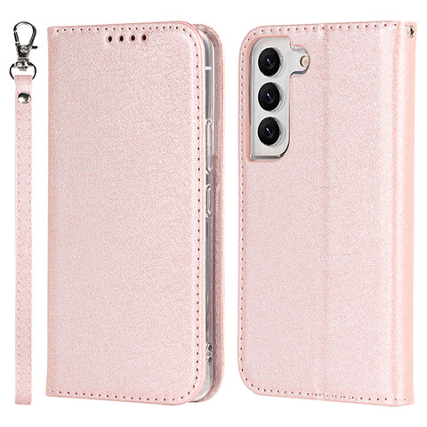 Funda de Cuero Cartera con Soporte Carcasa T08D para Samsung Galaxy S22 Plus 5G Oro Rosa