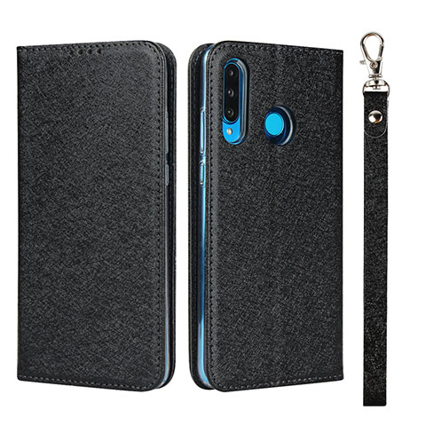 Funda de Cuero Cartera con Soporte Carcasa T09 para Huawei Nova 4e Negro