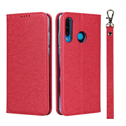 Funda de Cuero Cartera con Soporte Carcasa T09 para Huawei Nova 4e Rojo