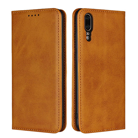 Funda de Cuero Cartera con Soporte Carcasa T09 para Huawei P20 Naranja