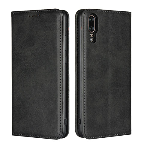 Funda de Cuero Cartera con Soporte Carcasa T09 para Huawei P20 Negro