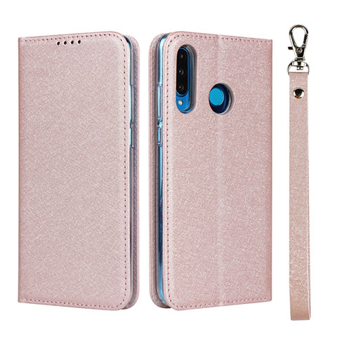 Funda de Cuero Cartera con Soporte Carcasa T09 para Huawei P30 Lite New Edition Oro Rosa