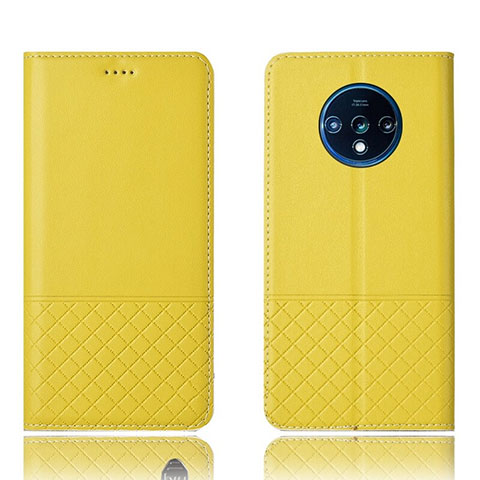 Funda de Cuero Cartera con Soporte Carcasa T09 para OnePlus 7T Amarillo