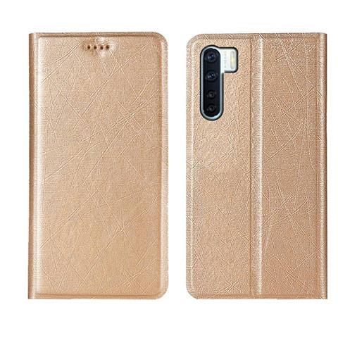 Funda de Cuero Cartera con Soporte Carcasa T09 para Oppo Reno3 Oro