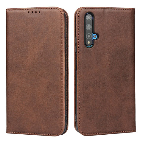 Funda de Cuero Cartera con Soporte Carcasa T10 para Huawei Honor 20S Marron