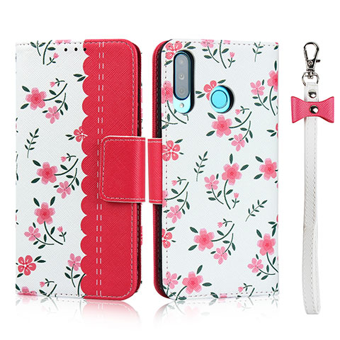 Funda de Cuero Cartera con Soporte Carcasa T10 para Huawei Nova 4e Rojo