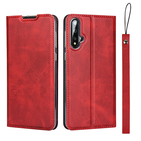 Funda de Cuero Cartera con Soporte Carcasa T10 para Huawei Nova 5 Pro Rojo