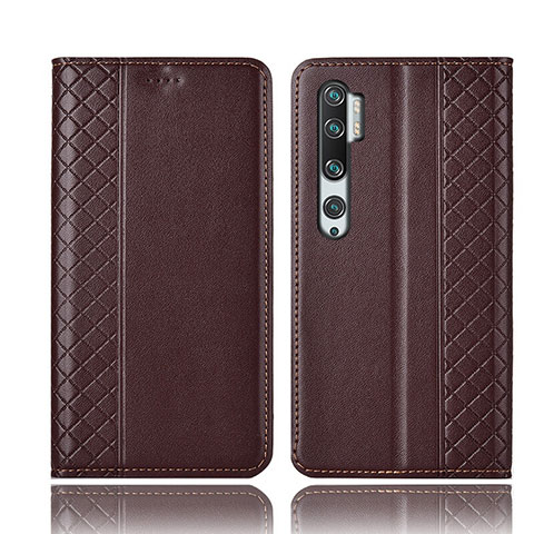 Funda de Cuero Cartera con Soporte Carcasa T10 para Xiaomi Mi Note 10 Marron