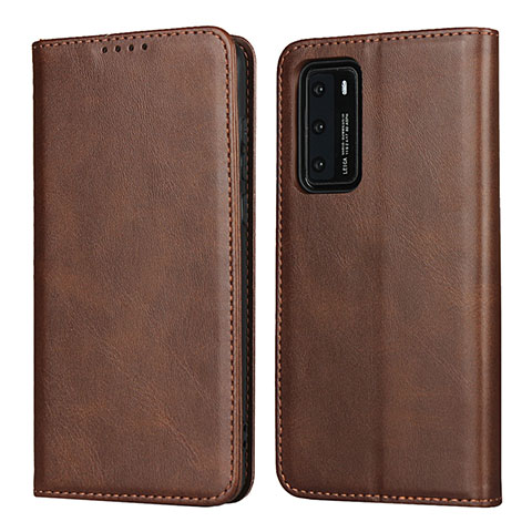 Funda de Cuero Cartera con Soporte Carcasa T11 para Huawei P40 Marron