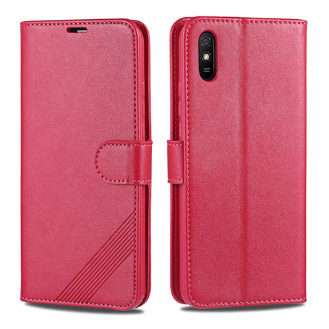 Funda de Cuero Cartera con Soporte Carcasa T12 para Xiaomi Redmi 9i Rojo