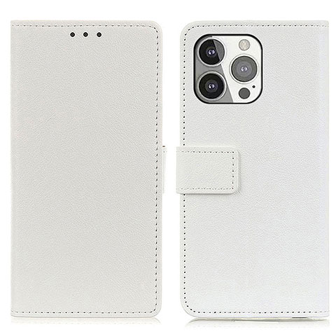 Funda de Cuero Cartera con Soporte Carcasa T14 para Apple iPhone 15 Pro Blanco