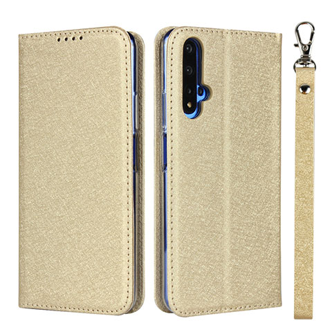 Funda de Cuero Cartera con Soporte Carcasa T14 para Huawei Honor 20S Oro