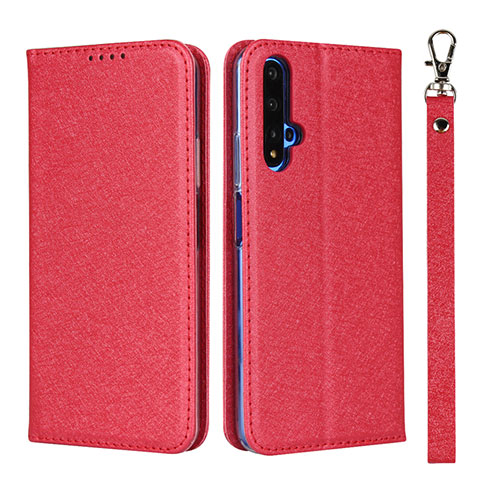 Funda de Cuero Cartera con Soporte Carcasa T14 para Huawei Honor 20S Rojo