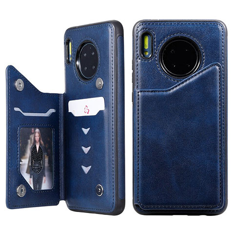 Funda de Cuero Cartera con Soporte Carcasa T14 para Huawei Mate 30 Pro Azul