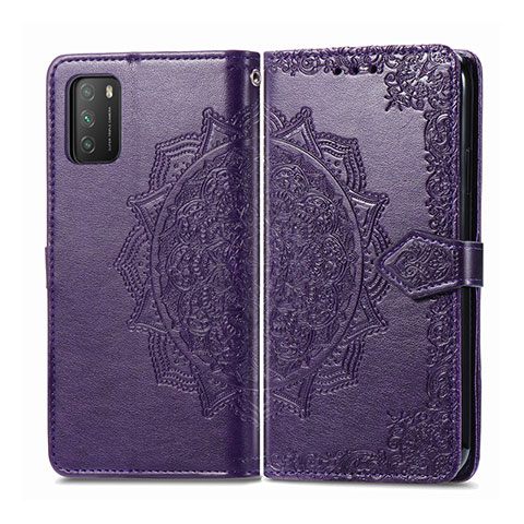 Funda de Cuero Cartera con Soporte Carcasa T14 para Xiaomi Poco M3 Morado