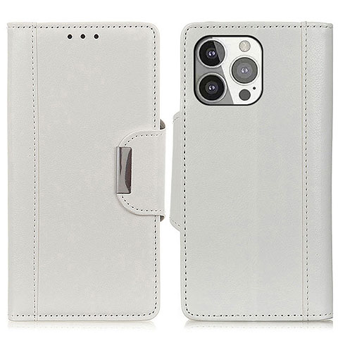 Funda de Cuero Cartera con Soporte Carcasa T15 para Apple iPhone 14 Pro Blanco