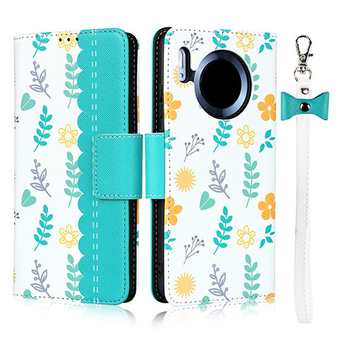 Funda de Cuero Cartera con Soporte Carcasa T15 para Huawei Mate 30 Pro Cian