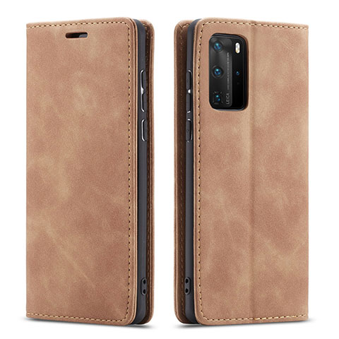 Funda de Cuero Cartera con Soporte Carcasa T15 para Huawei P40 Pro Naranja