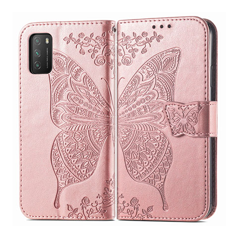 Funda de Cuero Cartera con Soporte Carcasa T15 para Xiaomi Poco M3 Oro Rosa