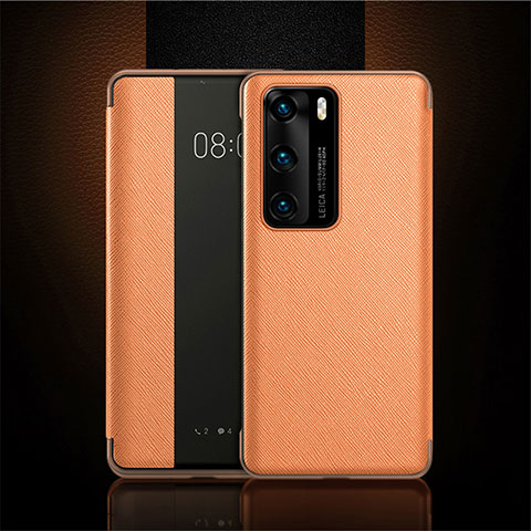 Funda de Cuero Cartera con Soporte Carcasa T16 para Huawei P40 Naranja