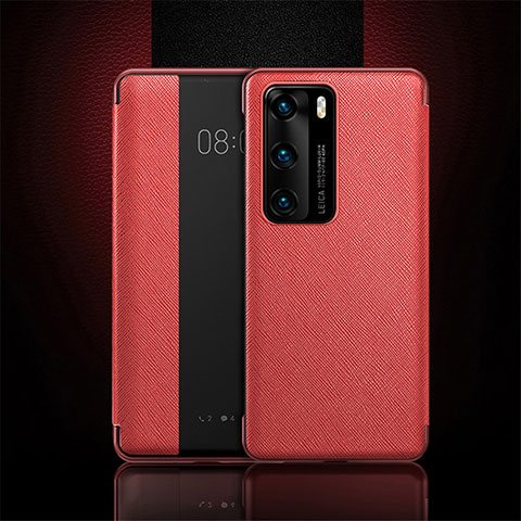 Funda de Cuero Cartera con Soporte Carcasa T16 para Huawei P40 Rojo